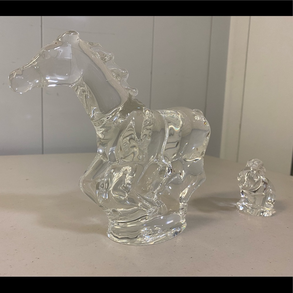Steuben Crystal Galloping Horse & Bunny Rabbit Figurines - Vintage